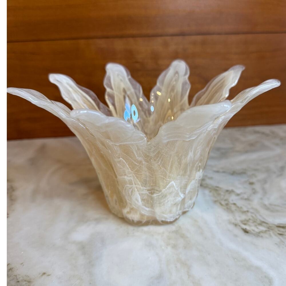 Murano Glass Opalescent Swirl Lotus Flower Candle Holder